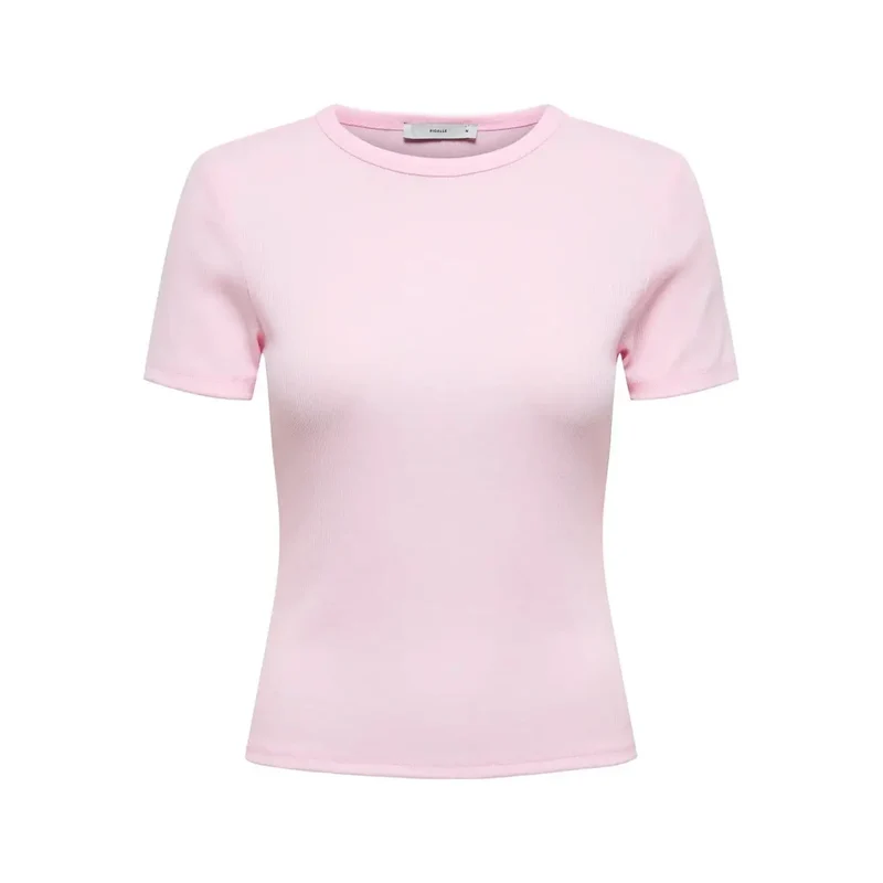T-shirt rose à col rond court pour femme Only, en mélange de polyester