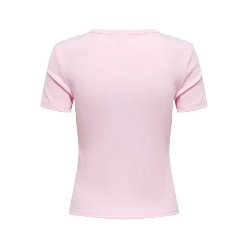 T-shirt rose à col rond court pour femme Only, en mélange de polyester