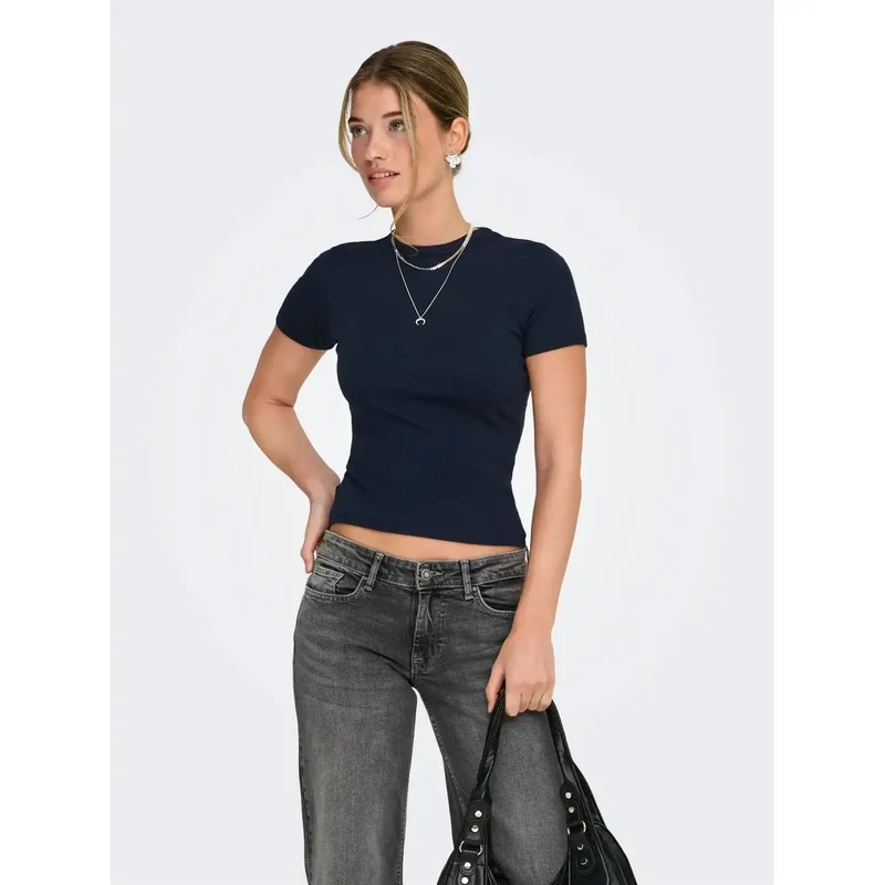 T-shirt rose à col rond court pour femme Only, en mélange de polyester
