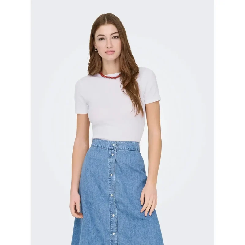 T-shirt rose à col rond court pour femme Only, en mélange de polyester