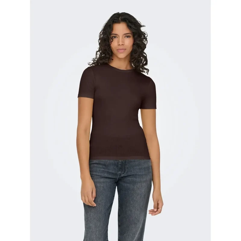T-shirt rose à col rond court pour femme Only, en mélange de polyester