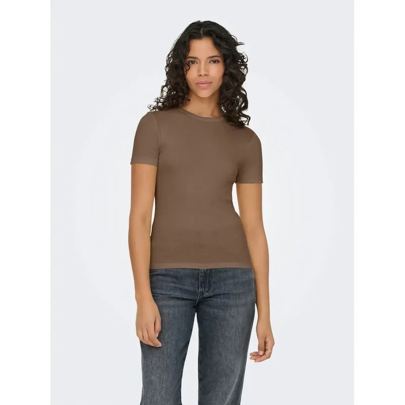 T-shirt rose à col rond court pour femme Only, en mélange de polyester