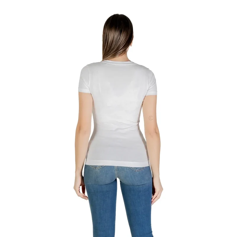 Chemisier court à manches courtes à sequins, logo en coton blanc pour femmes