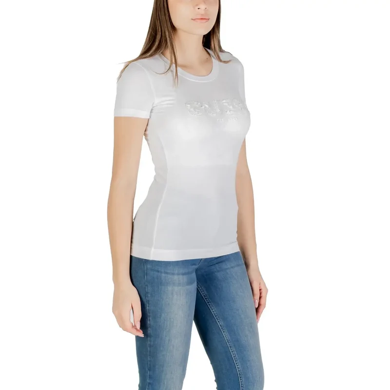 Chemisier court à manches courtes à sequins, logo en coton blanc pour femmes