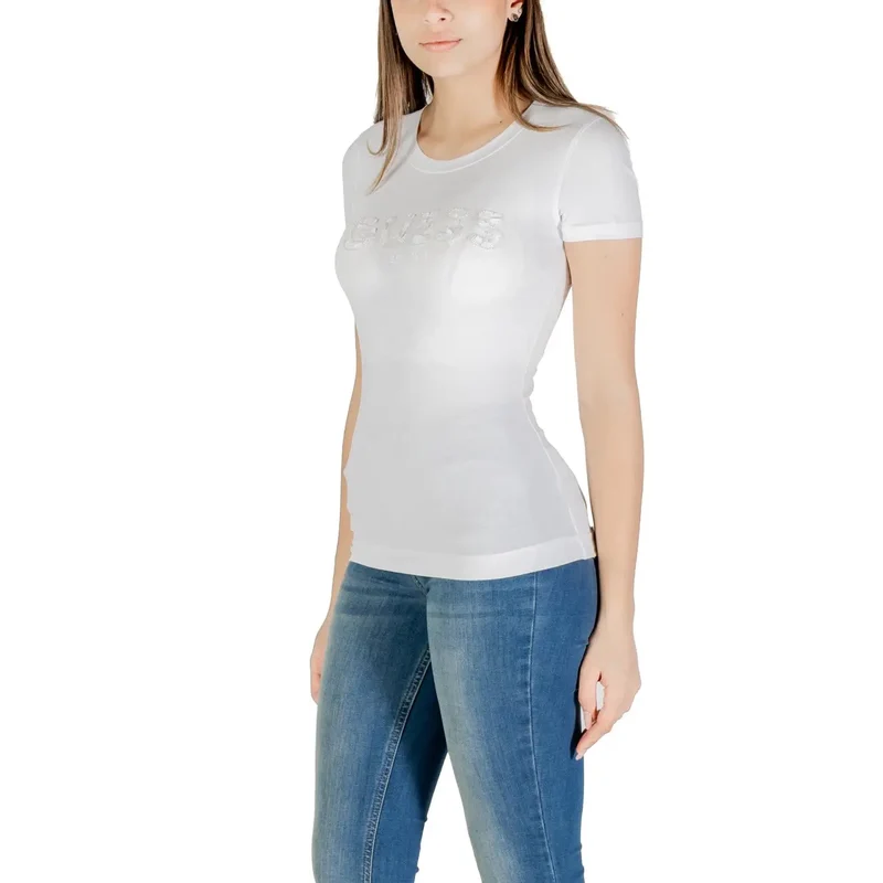 Chemisier court à manches courtes à sequins, logo en coton blanc pour femmes