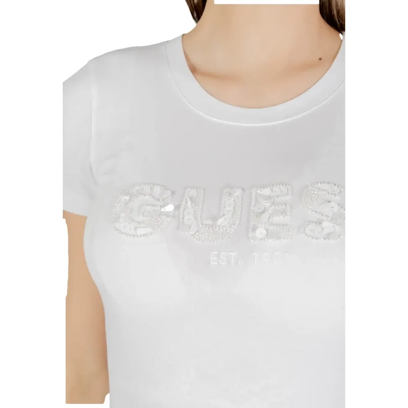 Chemisier court à manches courtes à sequins, logo en coton blanc pour femmes