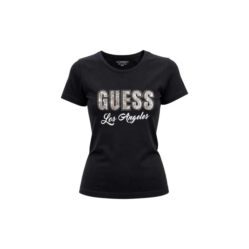 Devinez Femmes T-shirt classique noir en coton à manches courtes