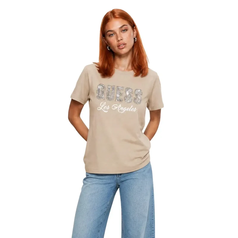 Devinez Femmes T-shirt classique noir en coton à manches courtes