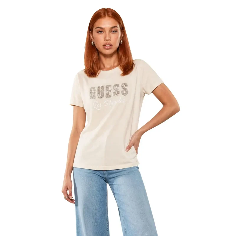 Devinez Femmes T-shirt classique noir en coton à manches courtes