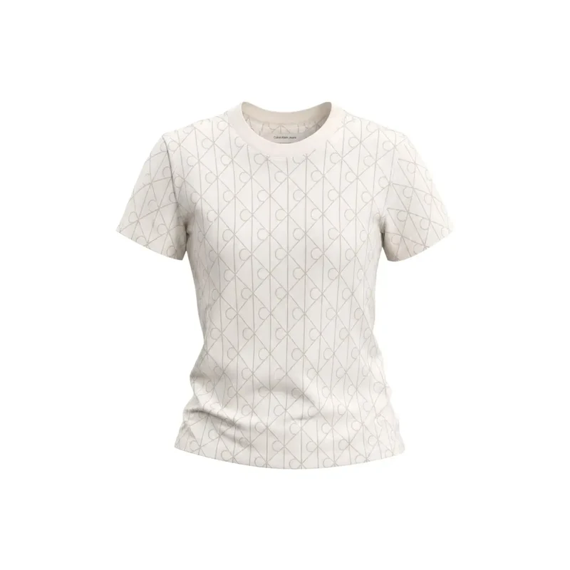 T-shirt géométrique en coton blanc pour femmes Calvin Klein Jeans