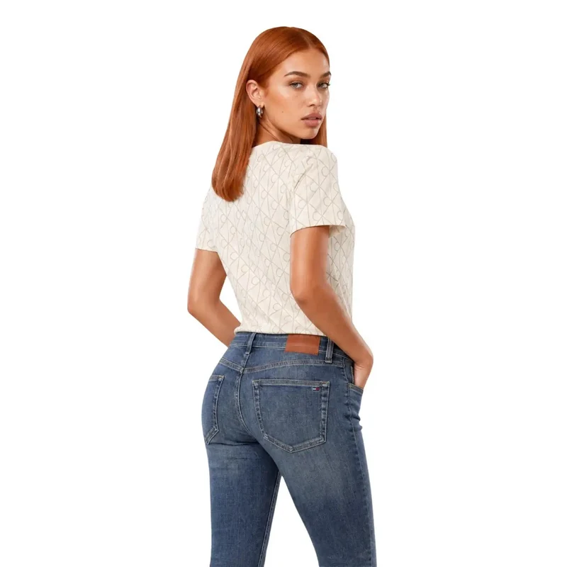 T-shirt géométrique en coton blanc pour femmes Calvin Klein Jeans