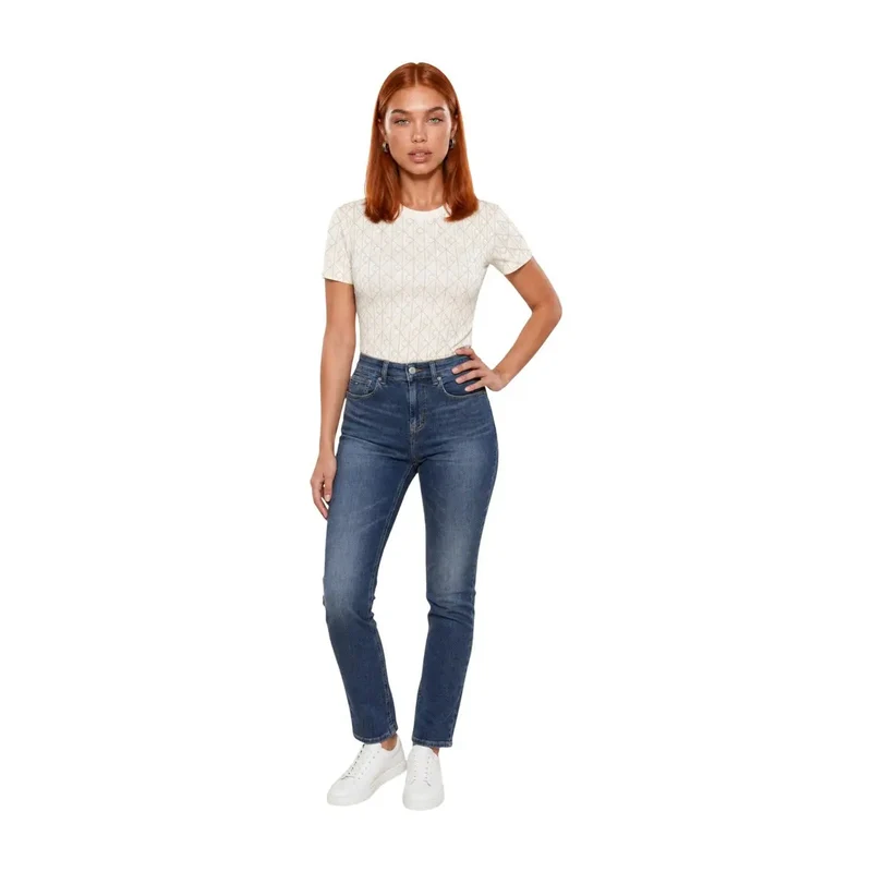 T-shirt géométrique en coton blanc pour femmes Calvin Klein Jeans