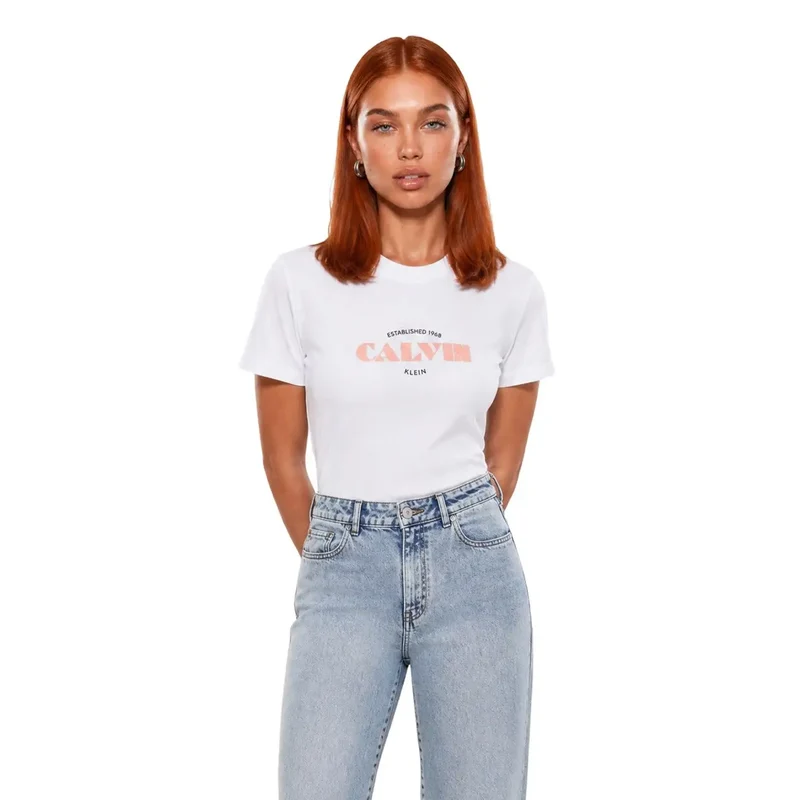 T-shirt blanc femme en coton à manches courtes Calvin Klein Jeans