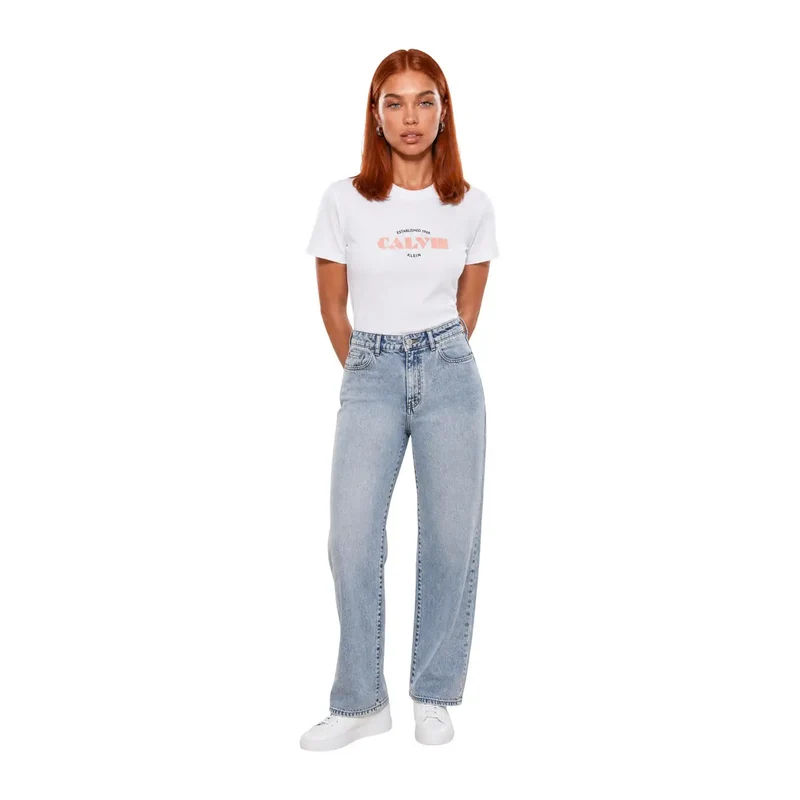 T-shirt blanc femme en coton à manches courtes Calvin Klein Jeans