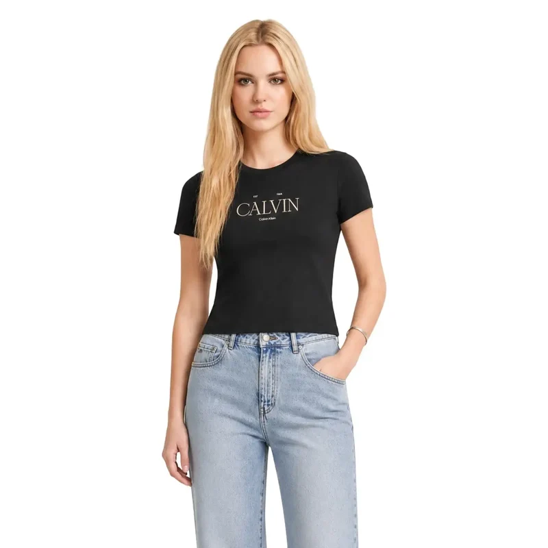T-shirt court classique en coton noir pour femme Calvin Klein Jeans