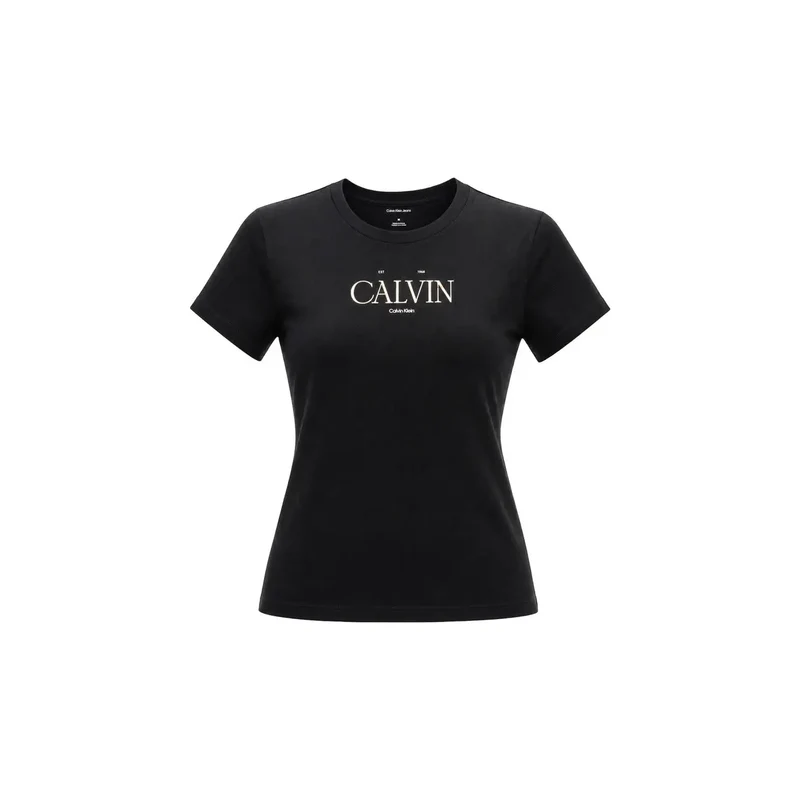 T-shirt court classique en coton noir pour femme Calvin Klein Jeans