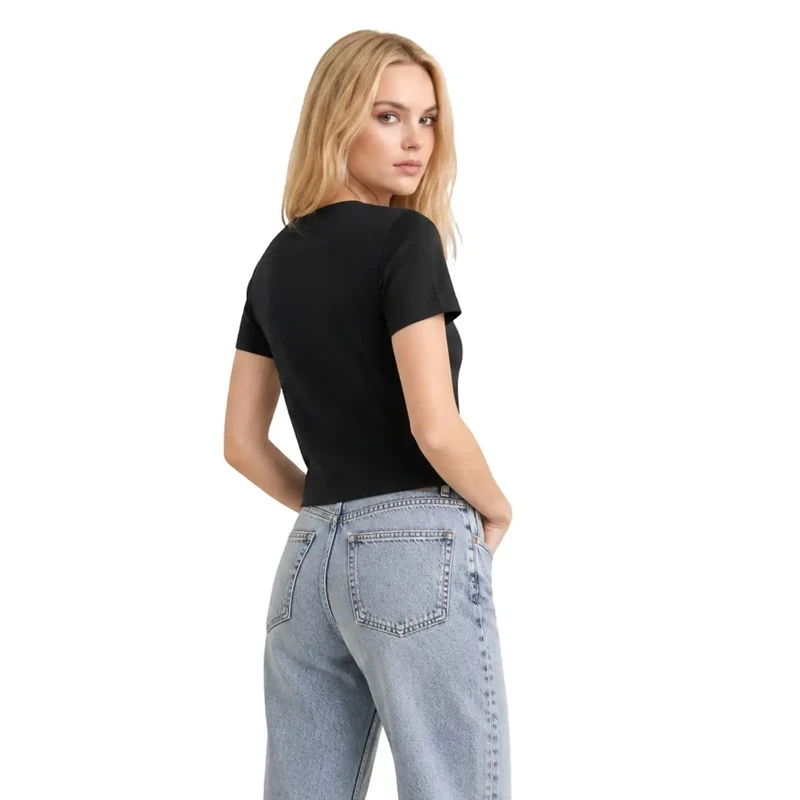 T-shirt court classique en coton noir pour femme Calvin Klein Jeans