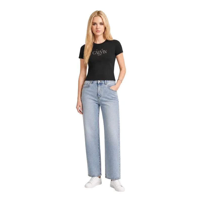 T-shirt court classique en coton noir pour femme Calvin Klein Jeans
