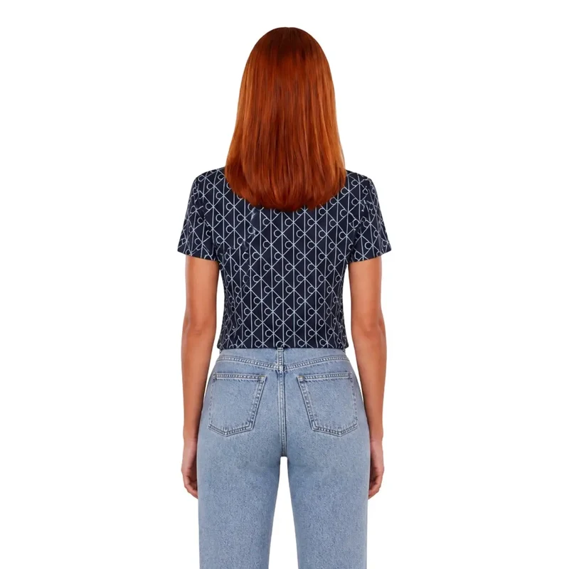 T-shirt en coton géométrique bleu pour femmes Calvin Klein Jeans