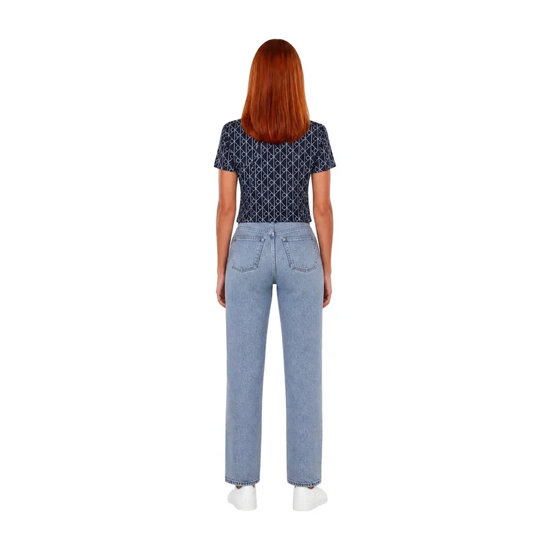 T-shirt en coton géométrique bleu pour femmes Calvin Klein Jeans