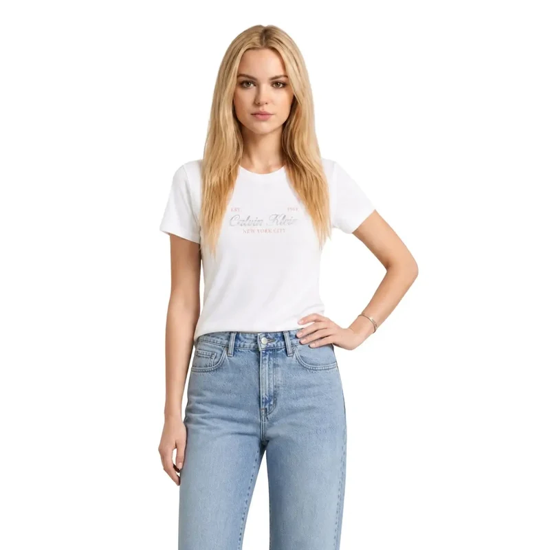 Chemisier T-shirt classique court en coton blanc pour femmes Calvin Klein Jeans