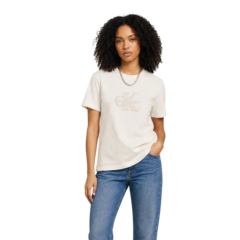 T-shirt Calvin Klein Jeans pour femme, blanc, en coton, col rond