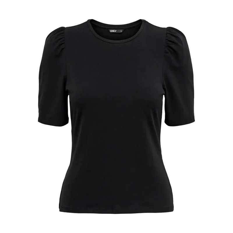 T-shirt pour femmes en coton à manches courtes, col rond, noir