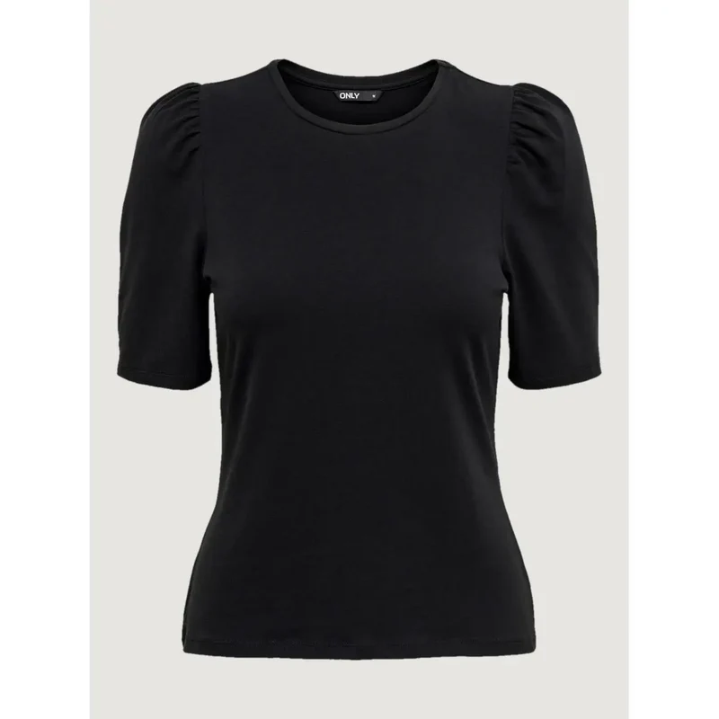 T-shirt pour femmes en coton à manches courtes, col rond, noir