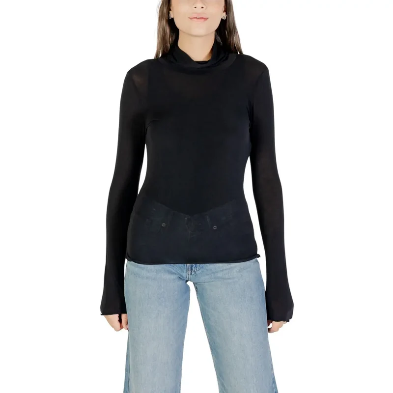 Pull à col roulé long en jersey noir pour femmes, en cachemire modal