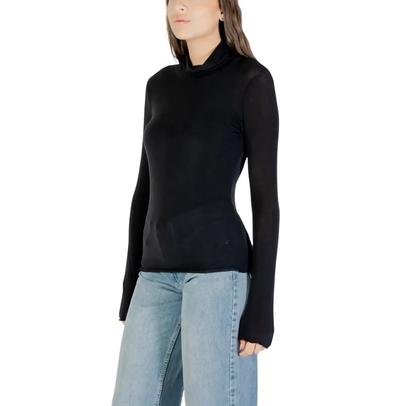 Pull à col roulé long en jersey noir pour femmes, en cachemire modal