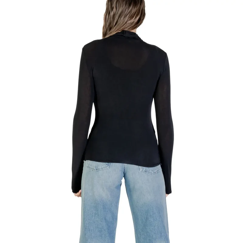 Pull à col roulé long en jersey noir pour femmes, en cachemire modal