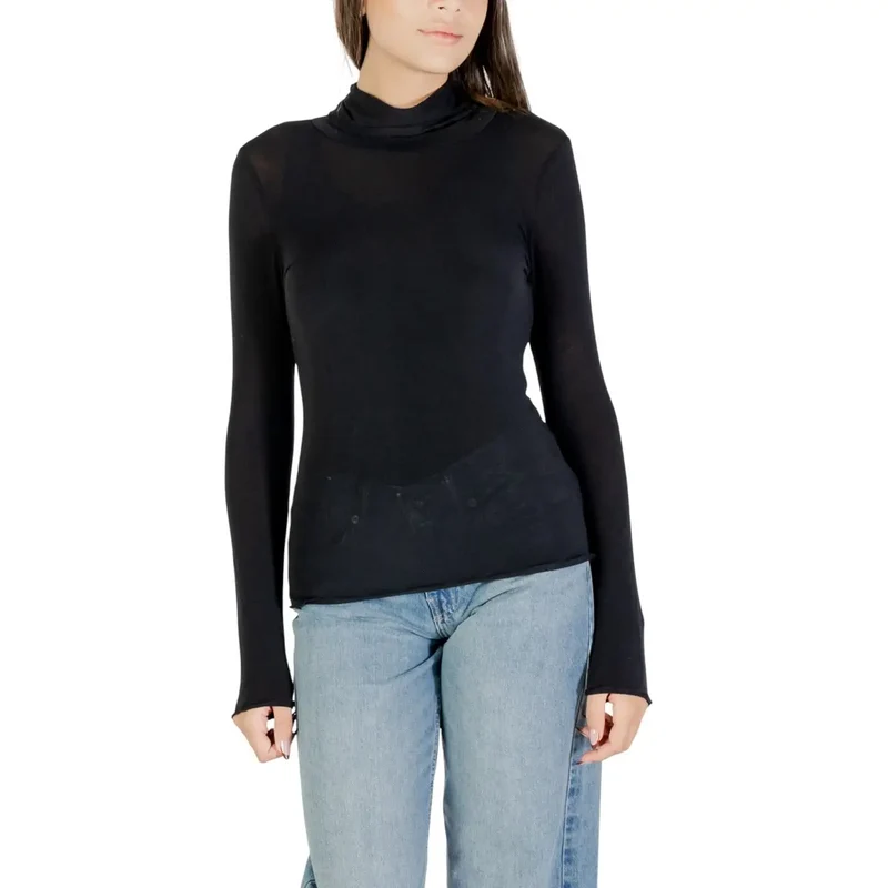 Pull à col roulé long en jersey noir pour femmes, en cachemire modal