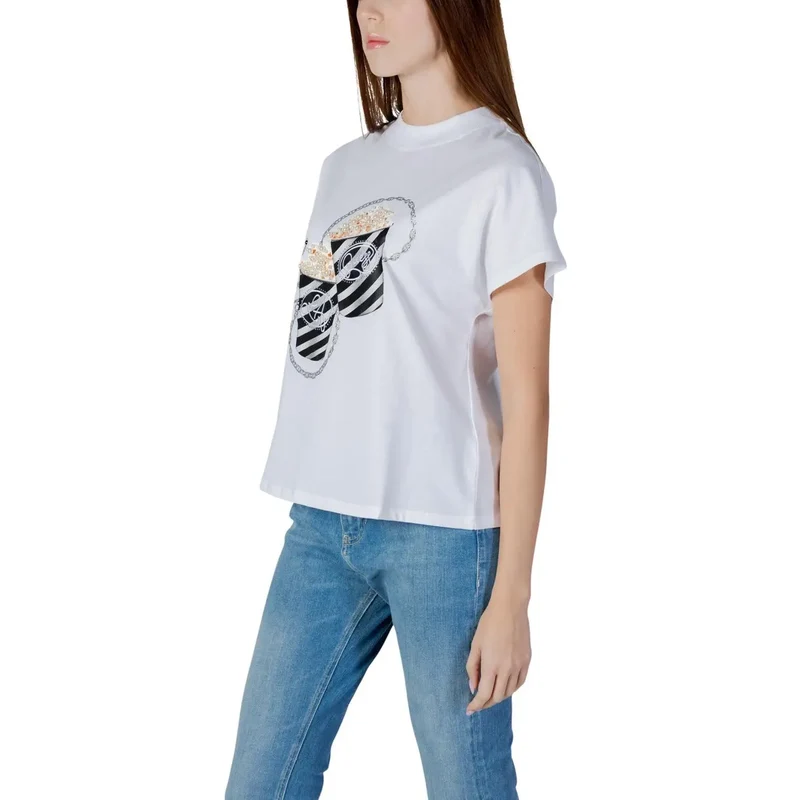 T-shirt en coton pour femmes blanc à strass, motif pop-corn