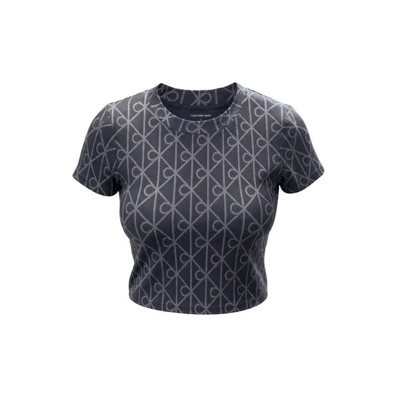 T-shirt en coton gris à col rond pour femme Calvin Klein Jeans