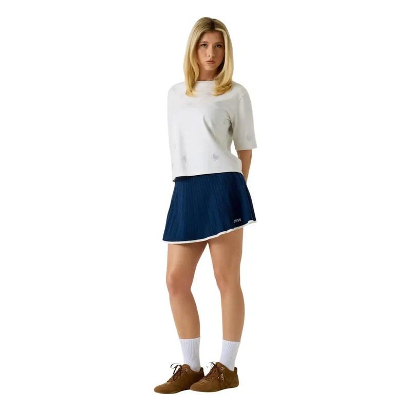 Chemisier pour femmes en coton blanc, orné de strass, style Silvy, à col rond