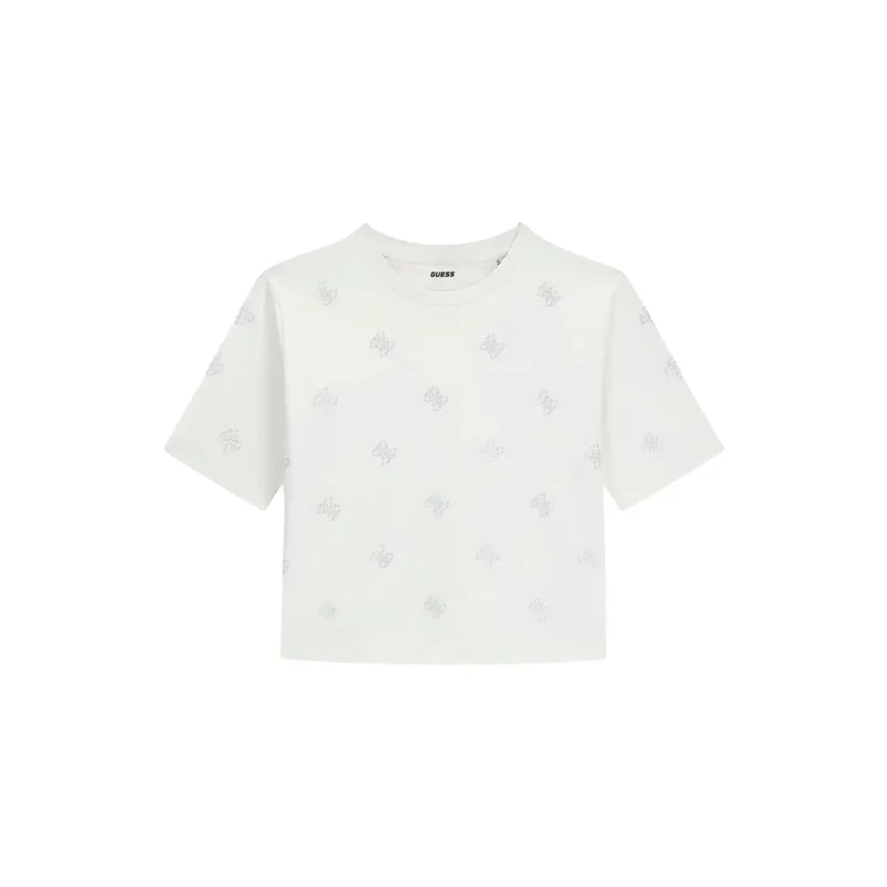 Chemisier pour femmes en coton blanc, orné de strass, style Silvy, à col rond