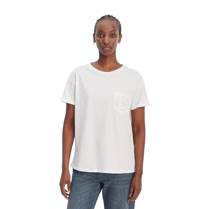 T-shirt pour femme Liu Jo à col rond, en coton blanc, à poche unique