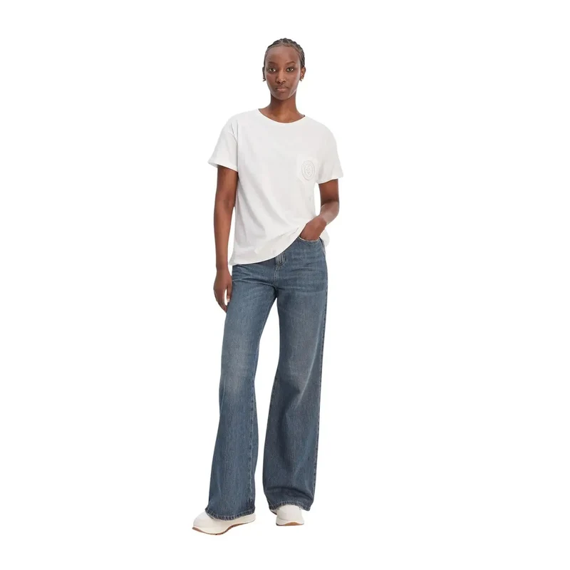 T-shirt pour femme Liu Jo à col rond, en coton blanc, à poche unique