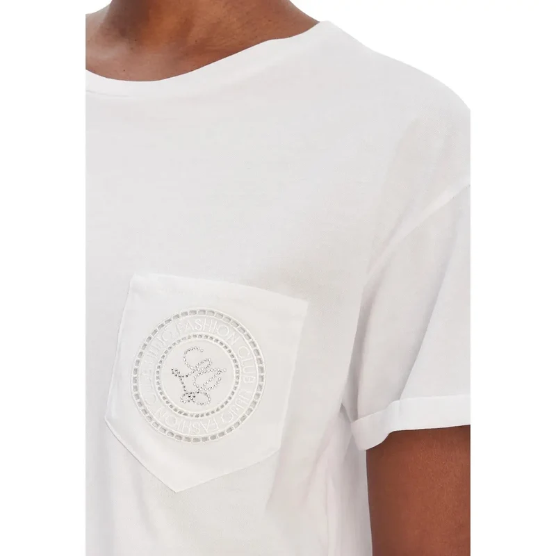 T-shirt pour femme Liu Jo à col rond, en coton blanc, à poche unique