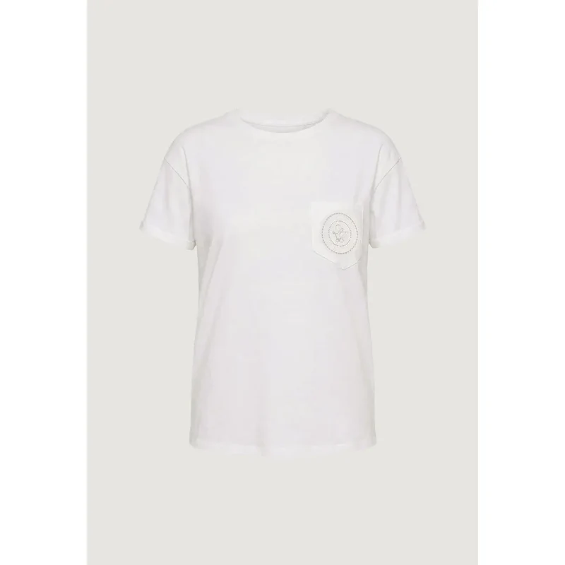 T-shirt pour femme Liu Jo à col rond, en coton blanc, à poche unique