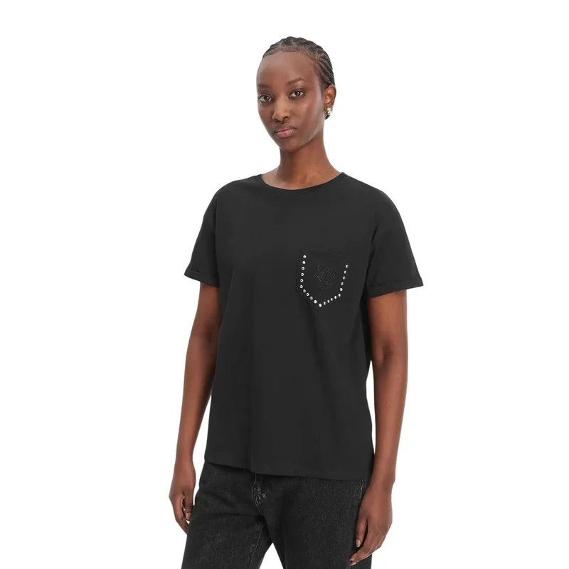 T-shirt pour femme Liu Jo à col rond, en coton blanc, à poche unique