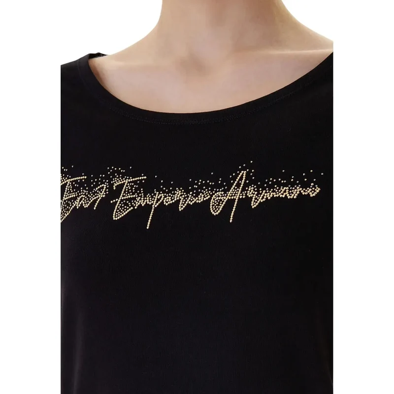 T-shirt femme EA7 en coton à manches courtes et col rond, noir
