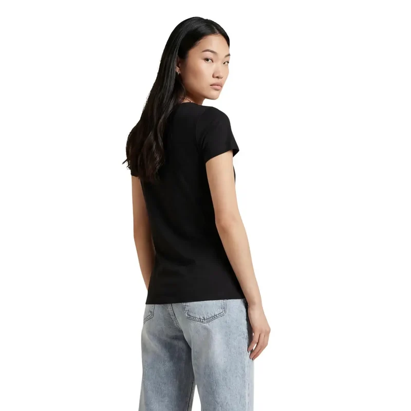 T-shirt femme EA7 en coton à manches courtes et col rond, noir