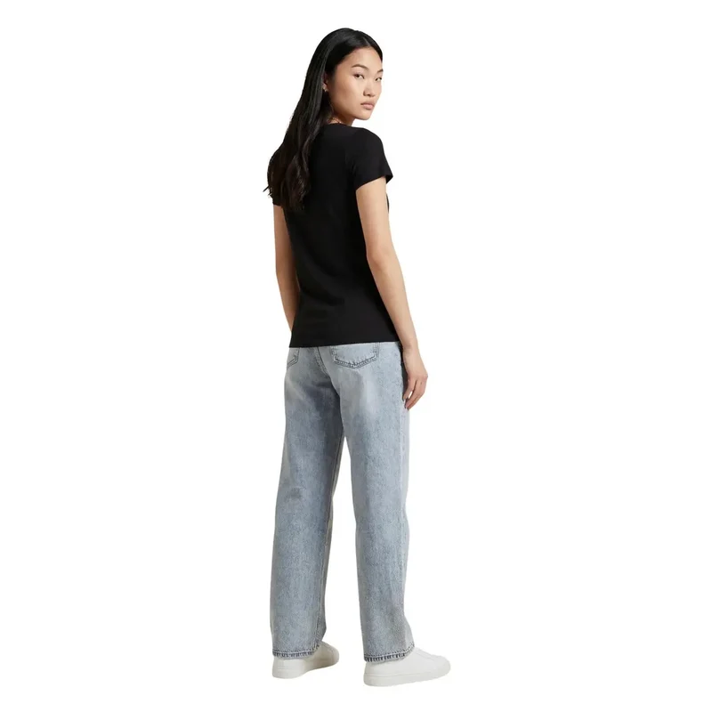 T-shirt femme EA7 en coton à manches courtes et col rond, noir