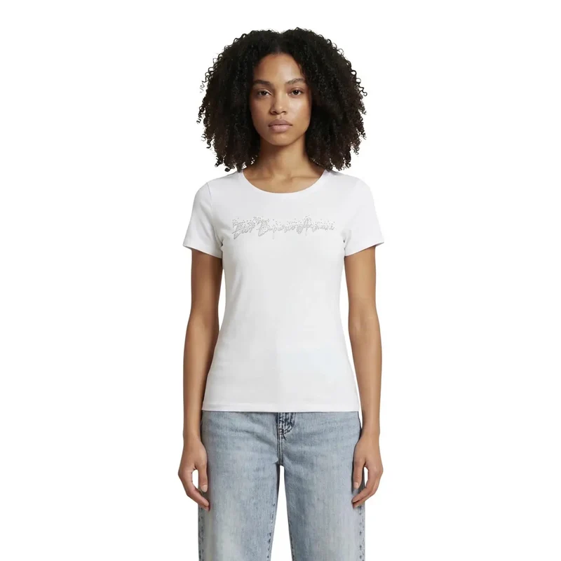 T-shirt femme EA7 en coton à manches courtes et col rond, noir