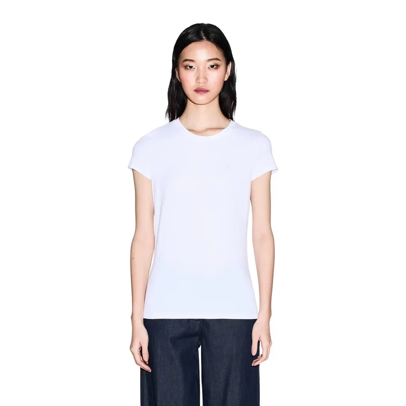 T-shirt en coton à col rond pour femmes Armani Exchange, blanc