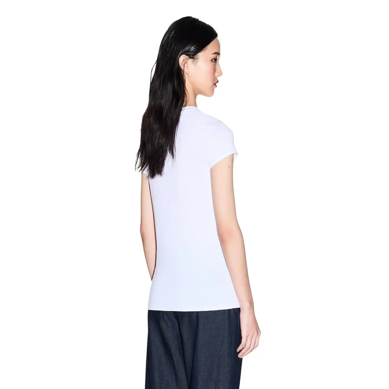 T-shirt en coton à col rond pour femmes Armani Exchange, blanc