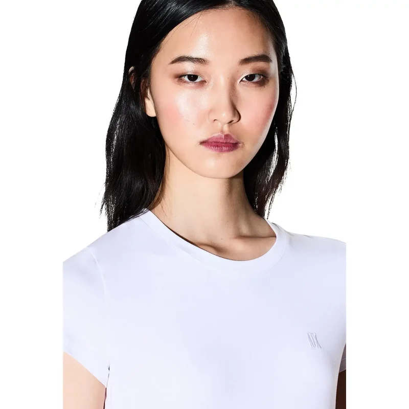 T-shirt en coton à col rond pour femmes Armani Exchange, blanc