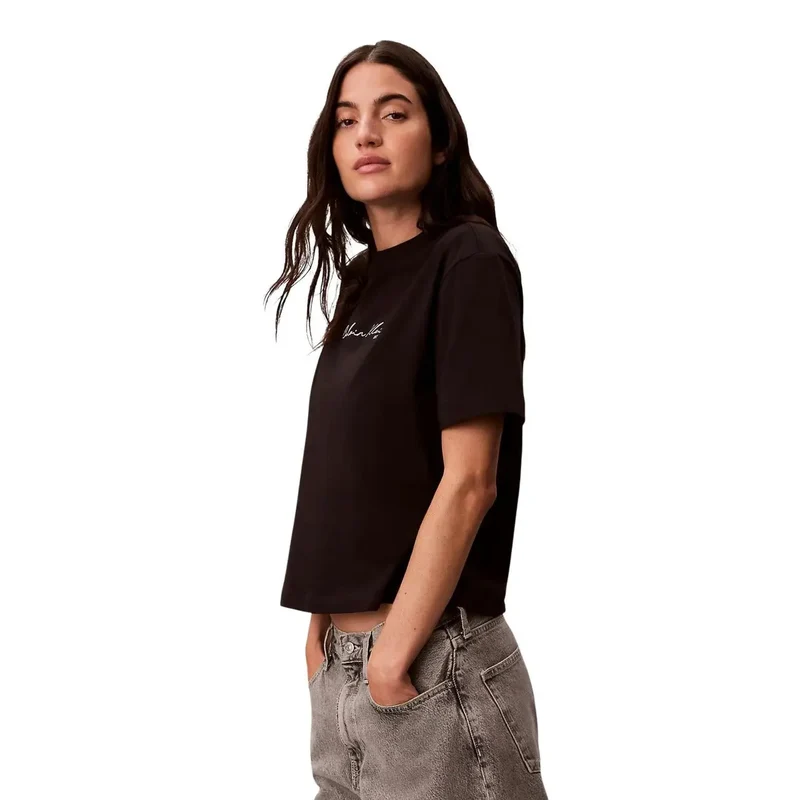 T-shirt Calvin Klein Jeans pour femmes en coton noir à col rond