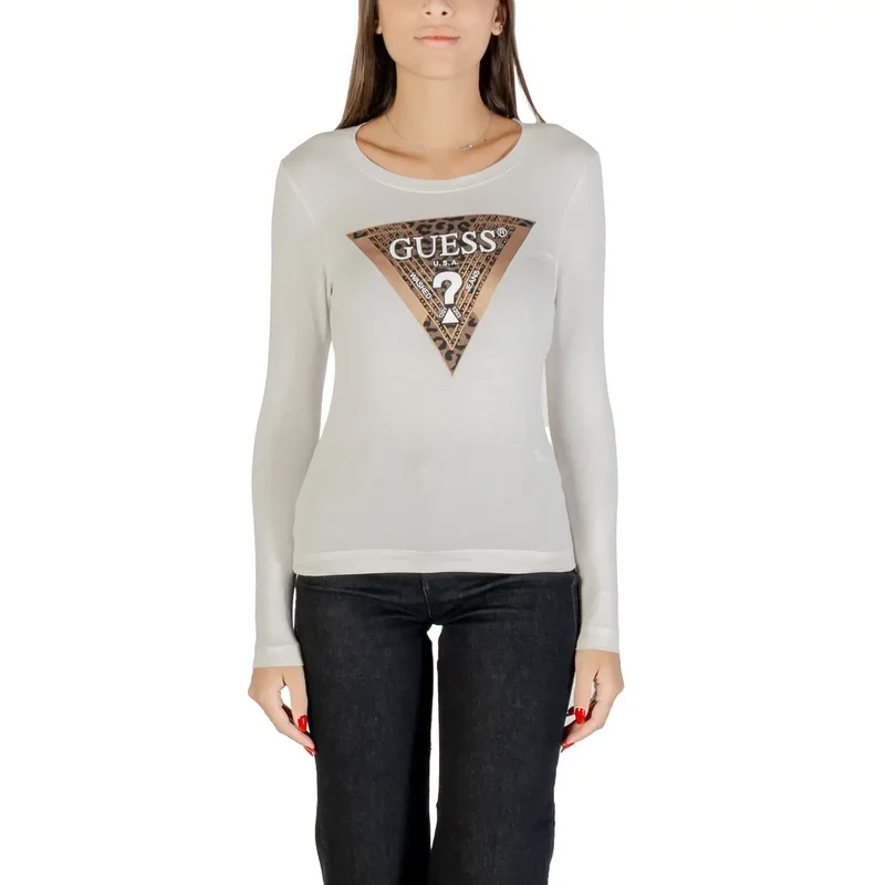 Guess Women Long Sleeve Black Round Neck Print T Shirt